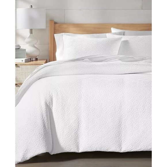 Charter Club Lattice Medallion Full Queen Comforter Set Cotton White $250 - Picture 1 of 5